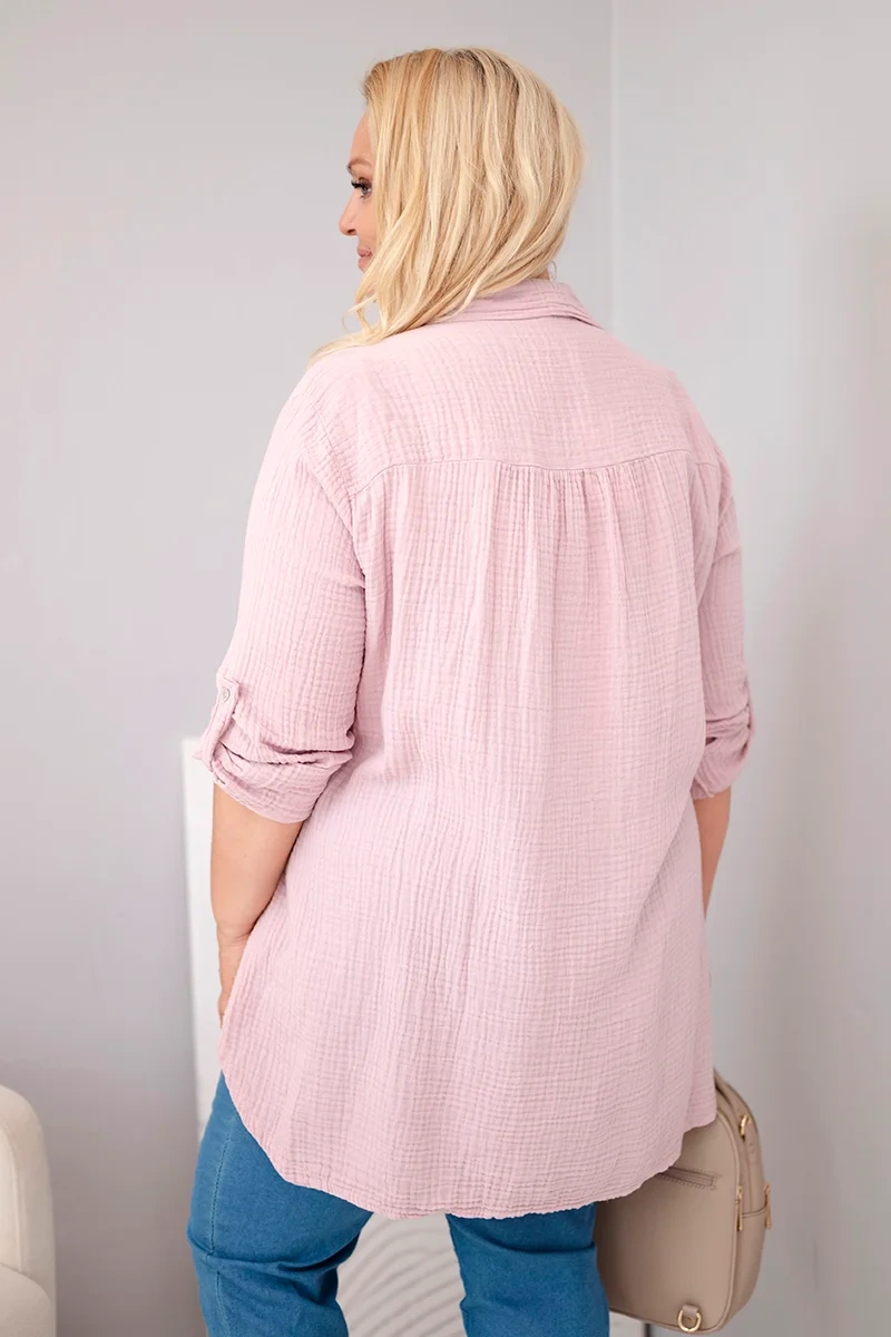 Koszula bawełniana muślinowa Plus Size ciemny pudrowy róż - obrazek 3