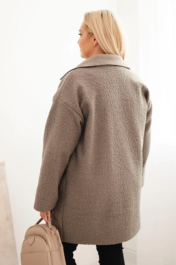 Płaszcz damski Plus Size baranek z wełną i kieszeniami fango - obrazek 3