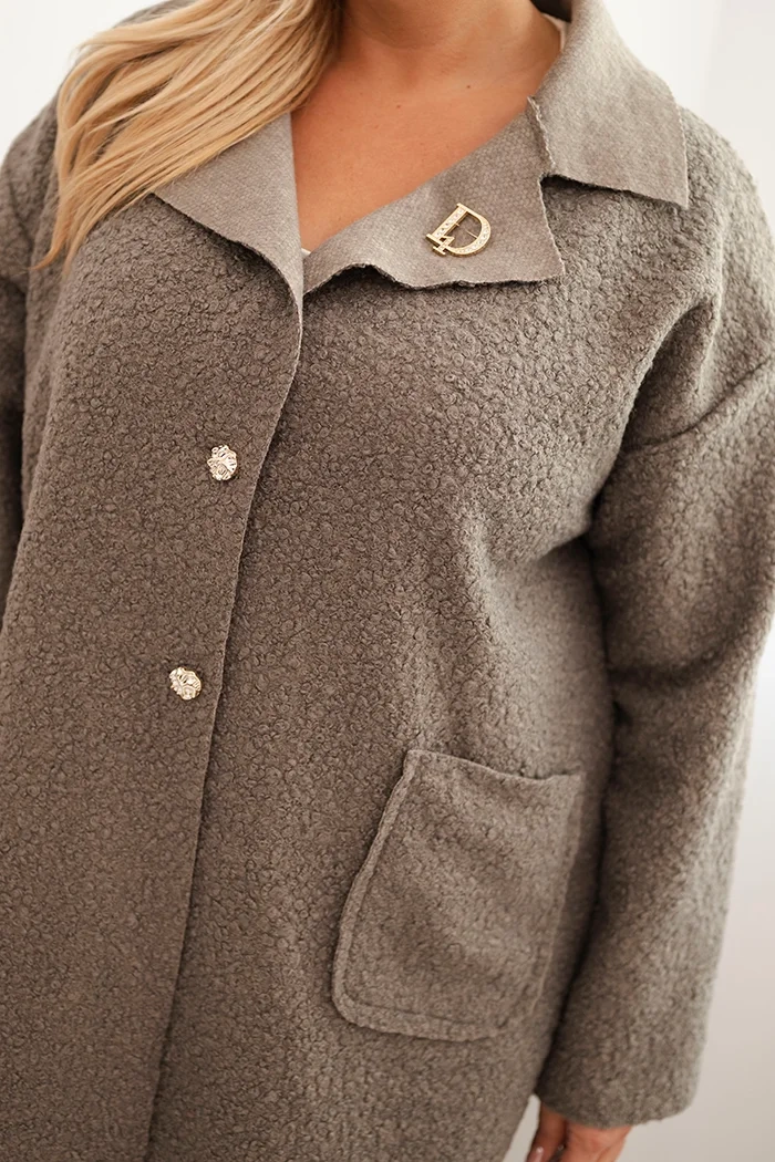 Płaszcz damski Plus Size baranek z wełną i kieszeniami fango - obrazek 4