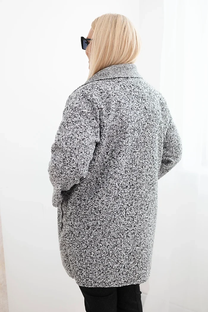 Płaszcz damski Plus Size baranek z wełną i kieszeniami grafitowy melanż - obrazek 3
