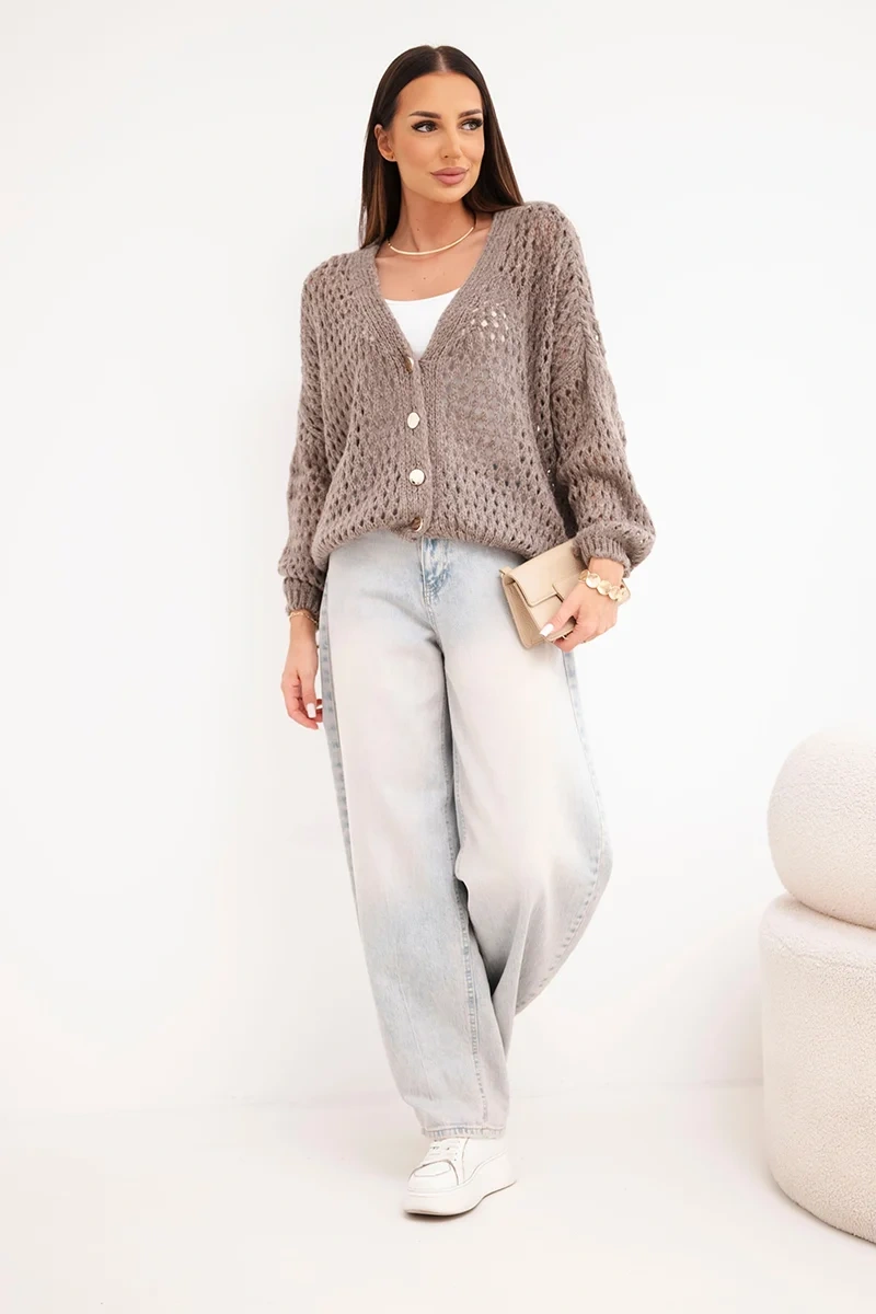 Sweter damski ażurowy oversize zapinany na guziki fango - obrazek 2