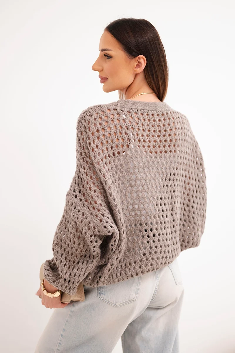 Sweter damski ażurowy oversize zapinany na guziki fango - obrazek 3