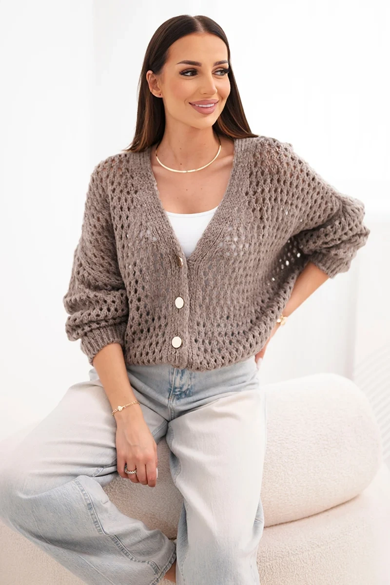 Sweter damski ażurowy oversize zapinany na guziki fango