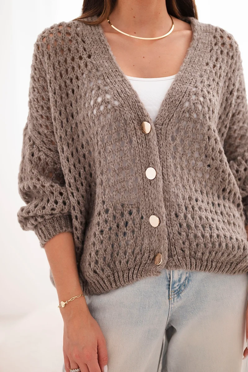 Sweter damski ażurowy oversize zapinany na guziki fango - obrazek 4