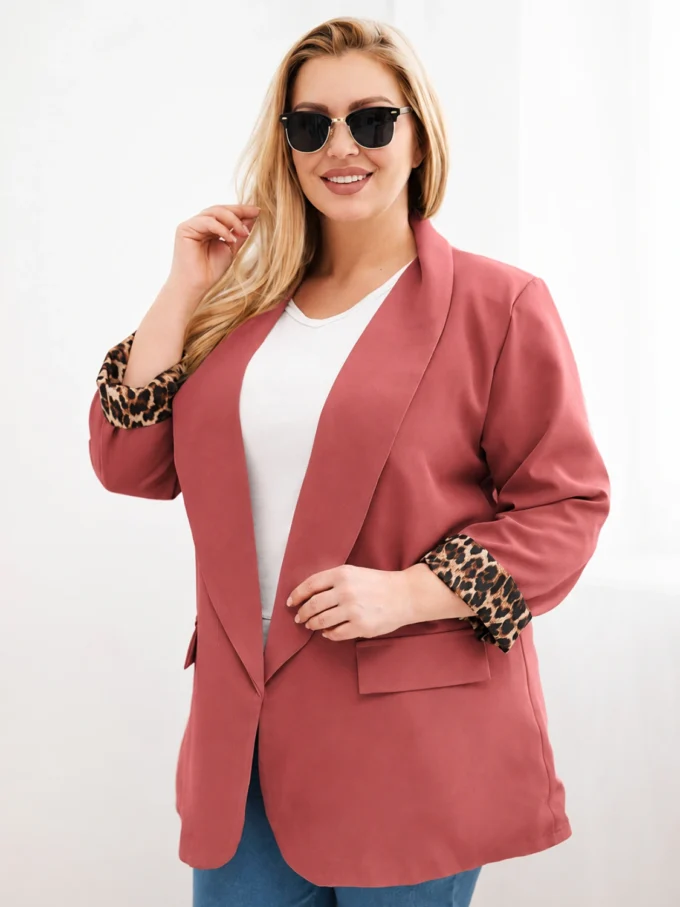 Marynarka damska Plus Size z podszewką w panterkę ruda