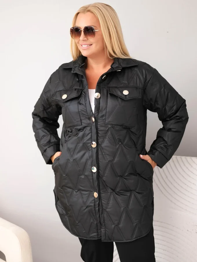 Kurtka damska Plus Size pikowana z kołnierzem i kieszeniami czarna