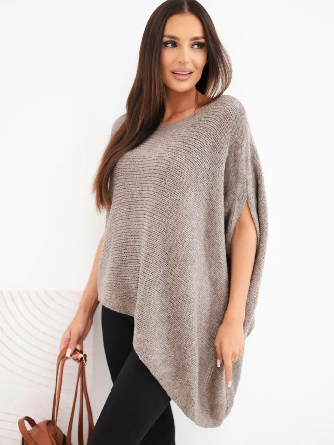 Sweter damski ponczo z moherem asymetryczny z szerokim dekoltem fango