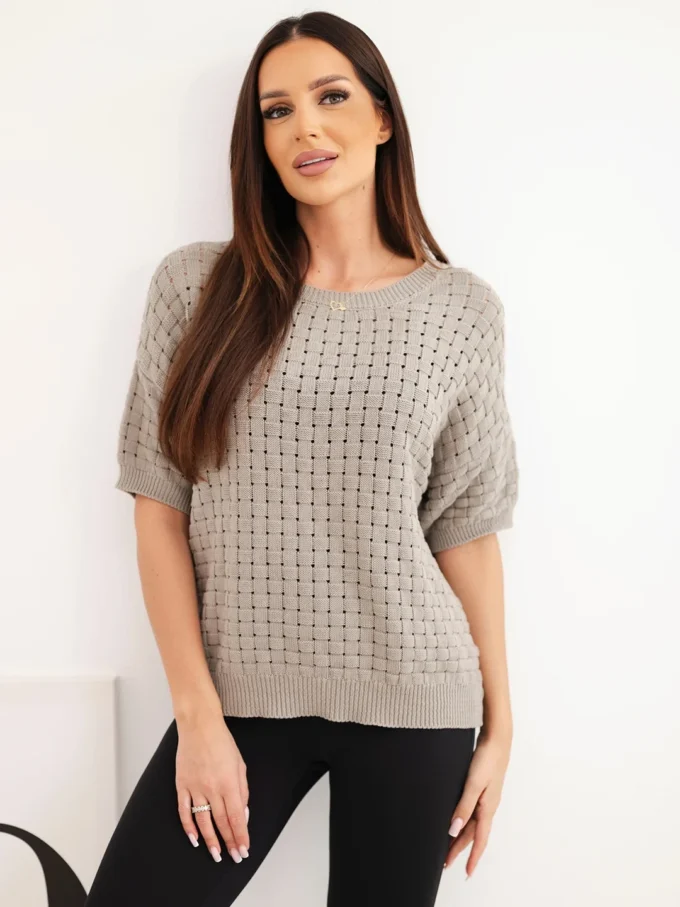Sweter damski bawełniany ażurowy z krótkim rękawem fango