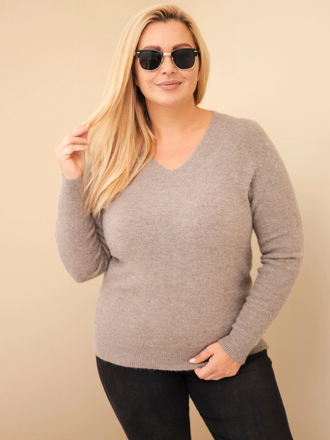 Sweter damski Plus Size z baby alpaki z długim rękawem fango