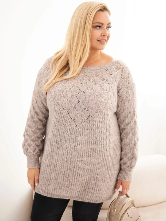 Sweter damski Plus Size z dzianiny ażurowy z długim rękawem fango