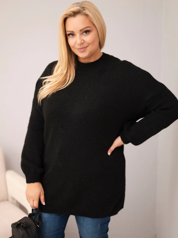 Sweter damski Plus Size o luźny kroju z długim rękawem czarny