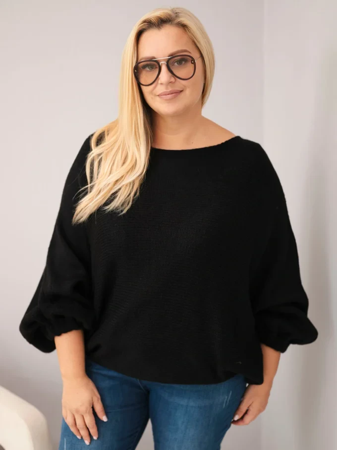 Sweter damski Plus Size z dodatkiem wełny o luźnym fasonie czarny