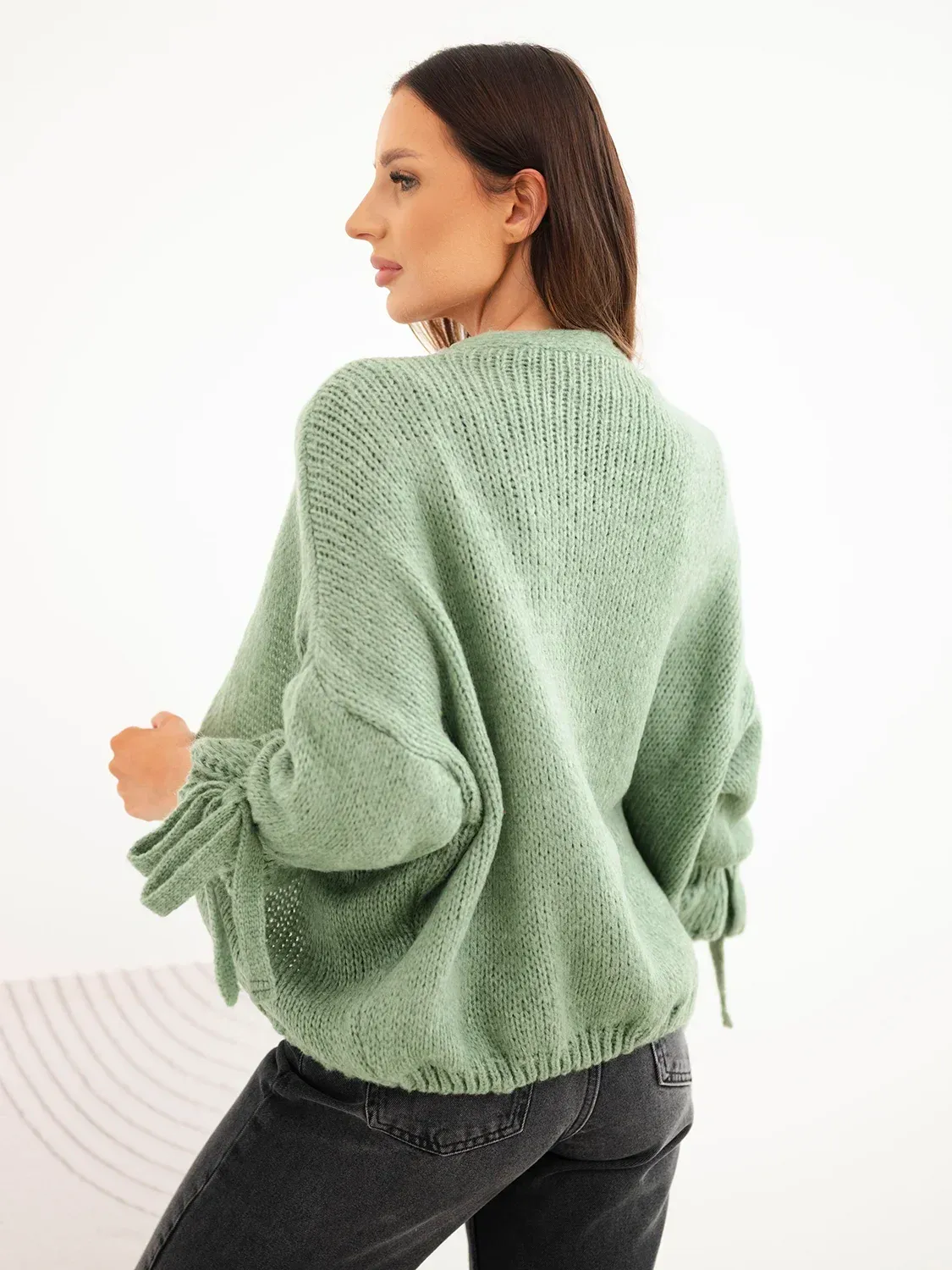 Sweter damski o luźny krój ciemny miętowy - obrazek 4