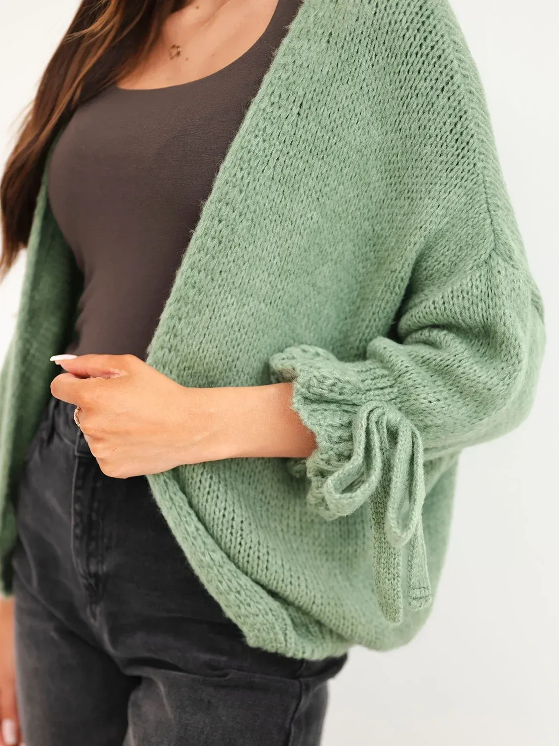 Sweter damski o luźny krój ciemny miętowy - obrazek 2